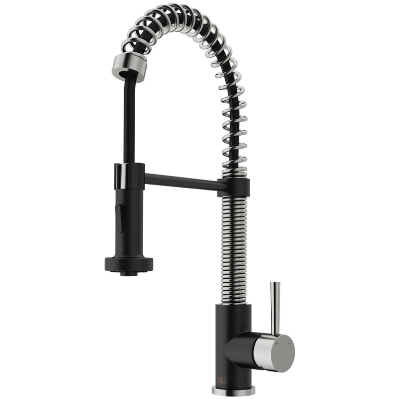 Edison Single Handle Pull Down Kitchen Faucet, Stainless Steel/Matte Black F4L9