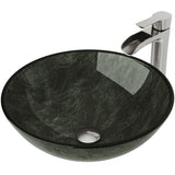 Glass Grey Onyx Bathroom Sink/Basin Set with Niko Faucet and Round Vessel B8H2 - product image 1
