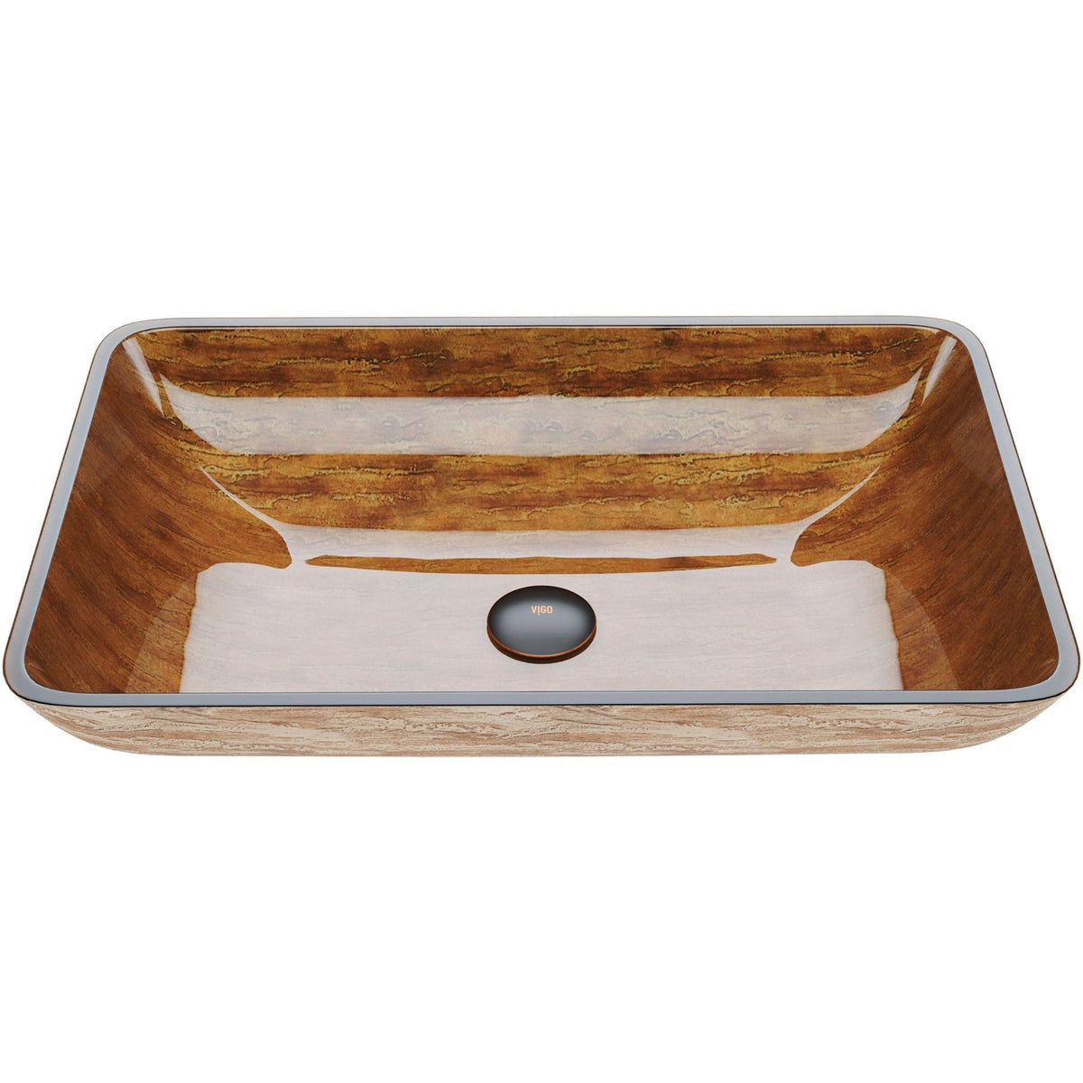 Glass Rectangular Vessel Bathroom Sink/Basin with Rounded Edges & Deep Bowl, Amber Sunset A2K8 - product image 1