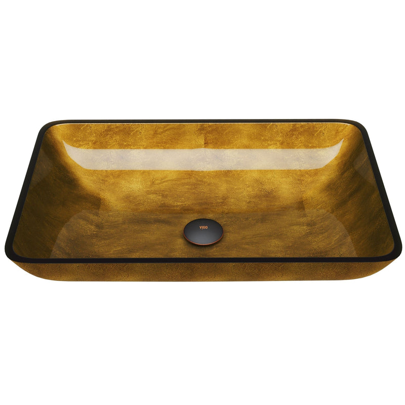 Glass Rectangular Vessel Bathroom Sink/Basin with Rounded Edges & Deep Bowl, Copper M1B6