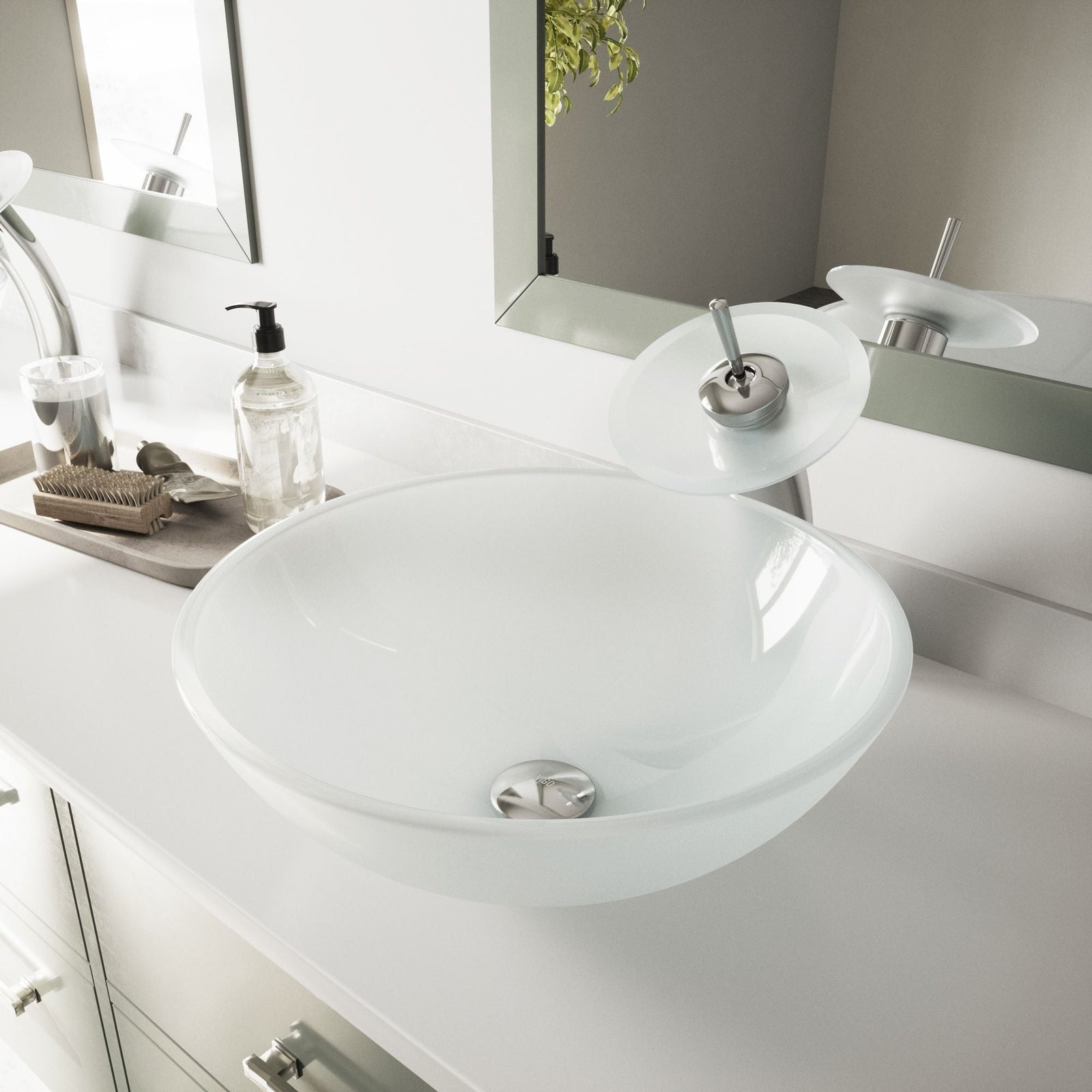 Glass Round Vessel Bathroom Sink/Basin with Rounded Edges & Deep Bowl, White E9A2 - product image 7
