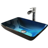 Glass Turquoise Water Bathroom Sink/Basin Set with Niko Faucet and Rectangular Vessel W8I0 - product image 1