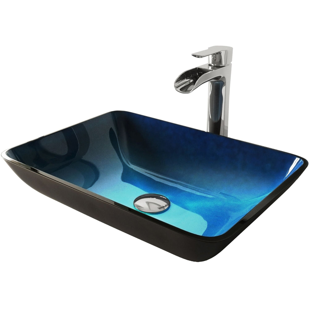 Glass Turquoise Water Bathroom Sink/Basin Set with Niko Faucet and Rectangular Vessel B1N5 - product image 1