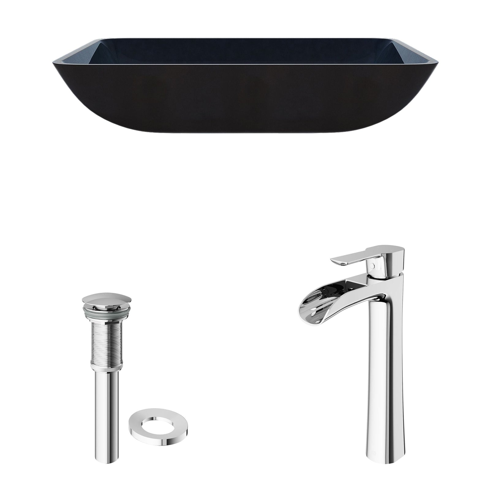Glass Turquoise Water Bathroom Sink/Basin Set with Niko Faucet and Rectangular Vessel W8I0 - product image 2