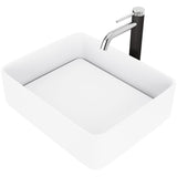 Jasmine MatteStone White Bathroom Sink/Basin Set with Lexington Faucet and Rectangular Composite Vessel H8L8 - product image 1