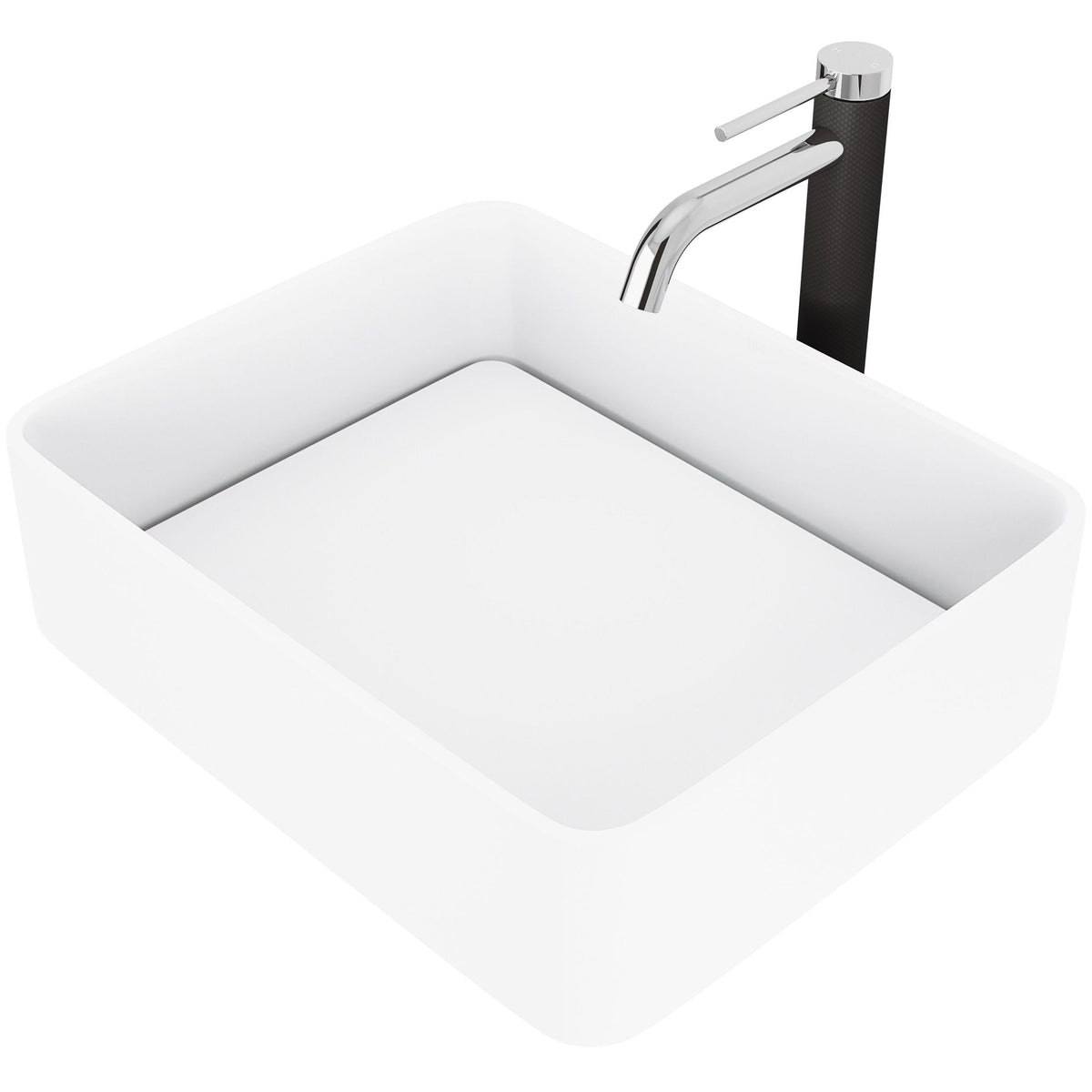 Jasmine MatteStone White Bathroom Sink/Basin Set with Lexington Faucet and Rectangular Composite Vessel F7R7 - product image 1