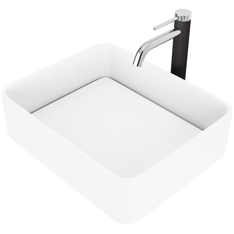 Jasmine MatteStone White Bathroom Sink/Basin Set with Lexington Faucet and Rectangular Composite Vessel F7R7