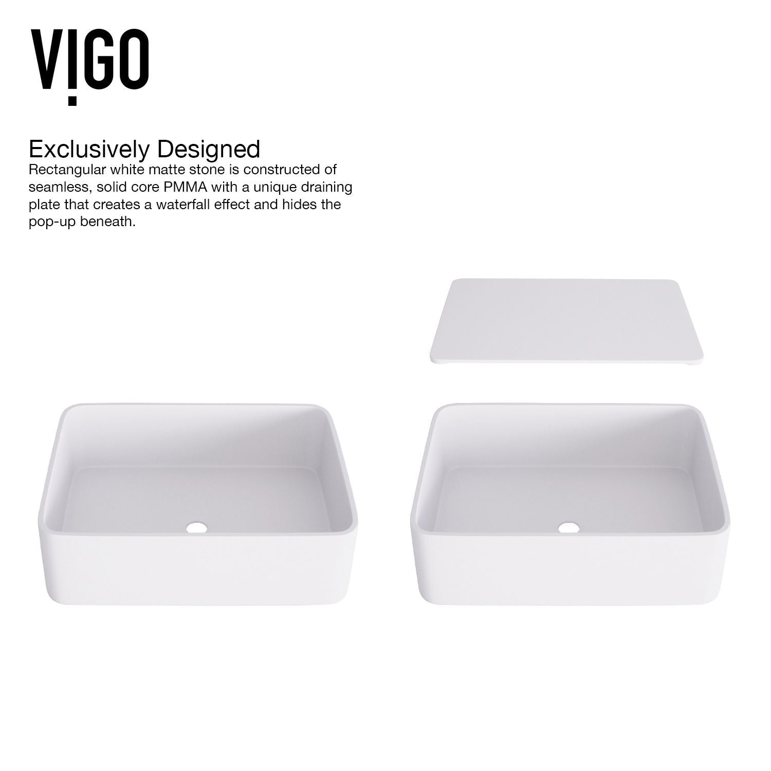Jasmine MatteStone White Bathroom Sink/Basin Set with Lexington Faucet and Rectangular Composite Vessel H8L8 - product image 5