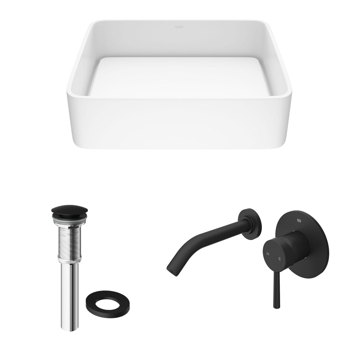 Jasmine MatteStone White Bathroom Sink/Basin Set with Olus Wall Mount Faucet and Rectangular Composite Vessel B3F8 - product image 2