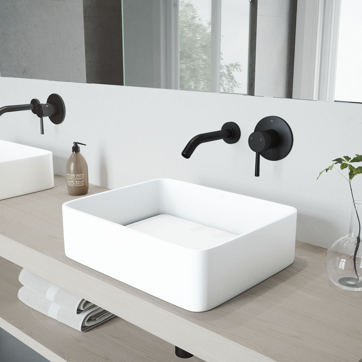 Jasmine MatteStone White Bathroom Sink/Basin Set with Olus Wall Mount Faucet and Rectangular Composite Vessel B3F8 - product image 8