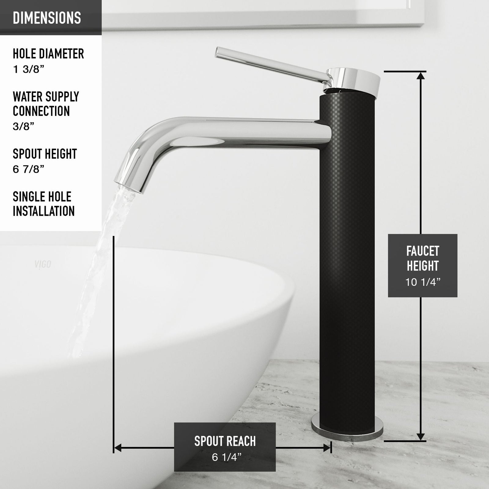 Lexington Single Handle Vessel Sink Bathroom Faucet with cFiber© Body, Chrome E7C1 - product image 8