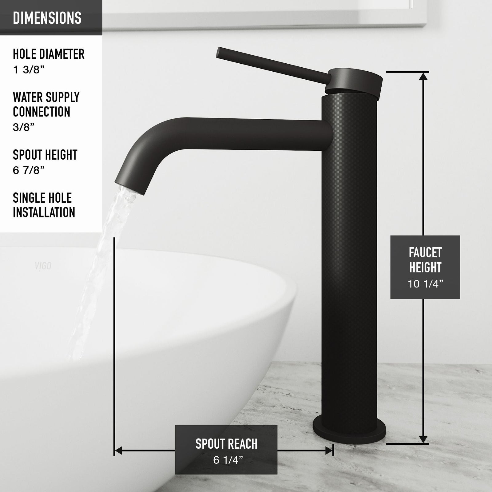 Lexington Single Handle Vessel Sink Bathroom Faucet with cFiber© Body, Matte Black R1V2 - product image 6
