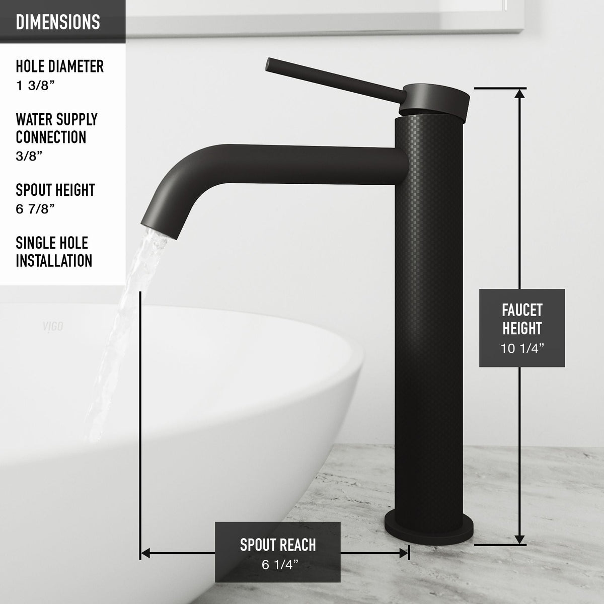 Lexington Single Handle Vessel Sink Bathroom Faucet with cFiber© Body, Matte Black R1V2 - product image 7