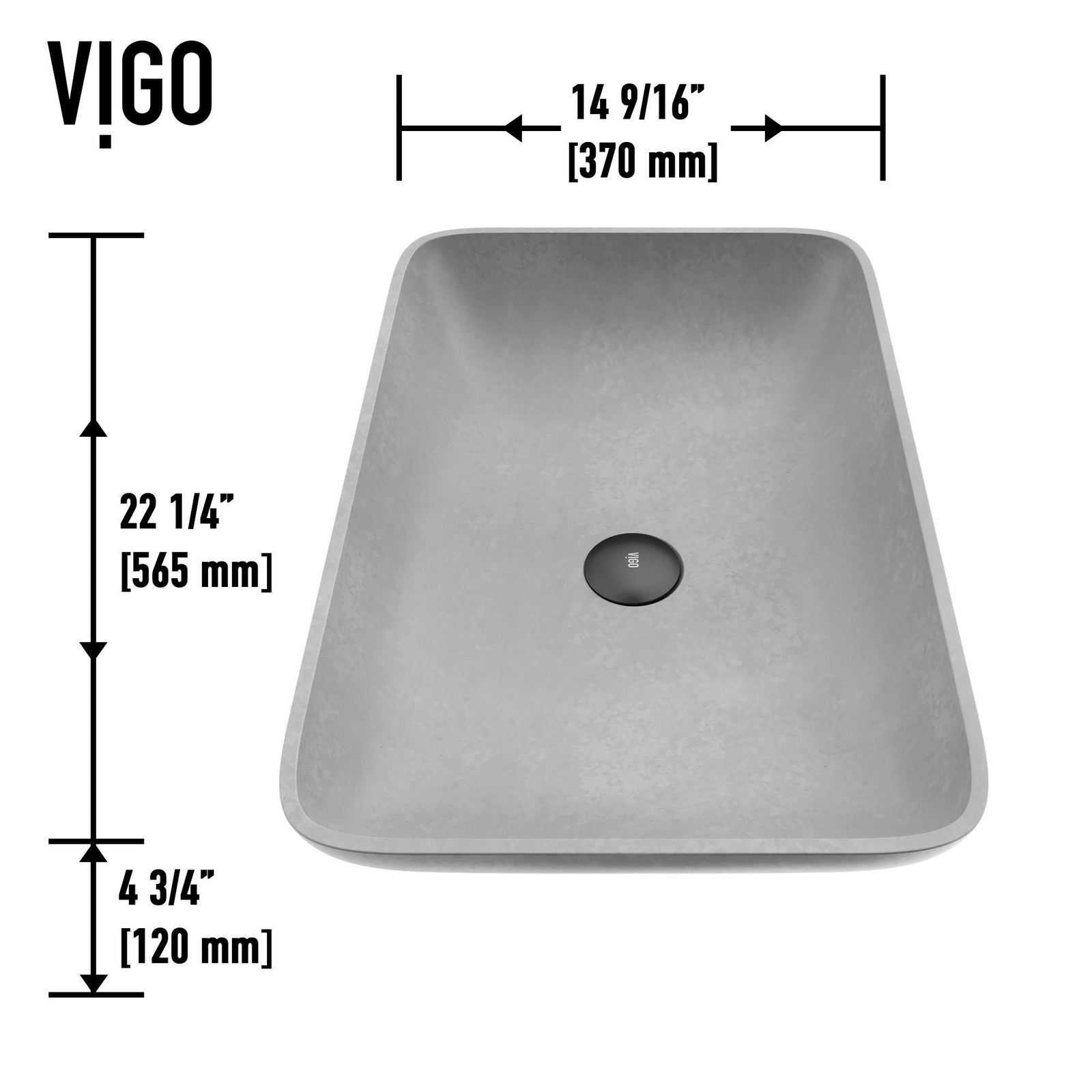 Lorca Gothic ConcretoStone 22x15-in Deep Grey Bathroom Sink/Basin with Rectangular Vessel W6P7 - product image 2