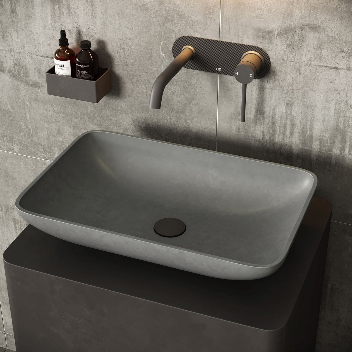 Lorca Gothic ConcretoStone 22x15-in Deep Grey Bathroom Sink/Basin with Rectangular Vessel W6P7 - product image 5