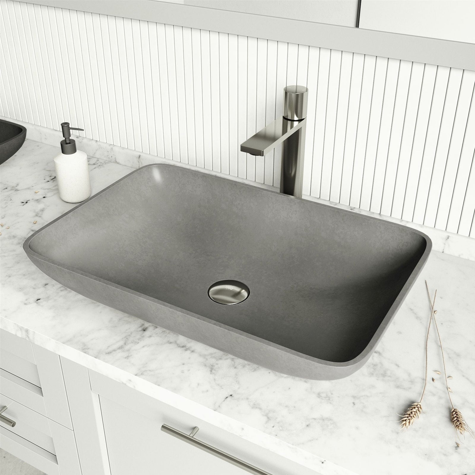 Lorca Gothic ConcretoStone 22x15-in Deep Grey Bathroom Sink/Basin with Rectangular Vessel W6P7 - product image 6