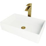 Magnolia MatteStone White Bathroom Sink/Basin Set with Matte Gold Duris Faucet and Rectangular Composite Vessel M7L3 - product image 1
