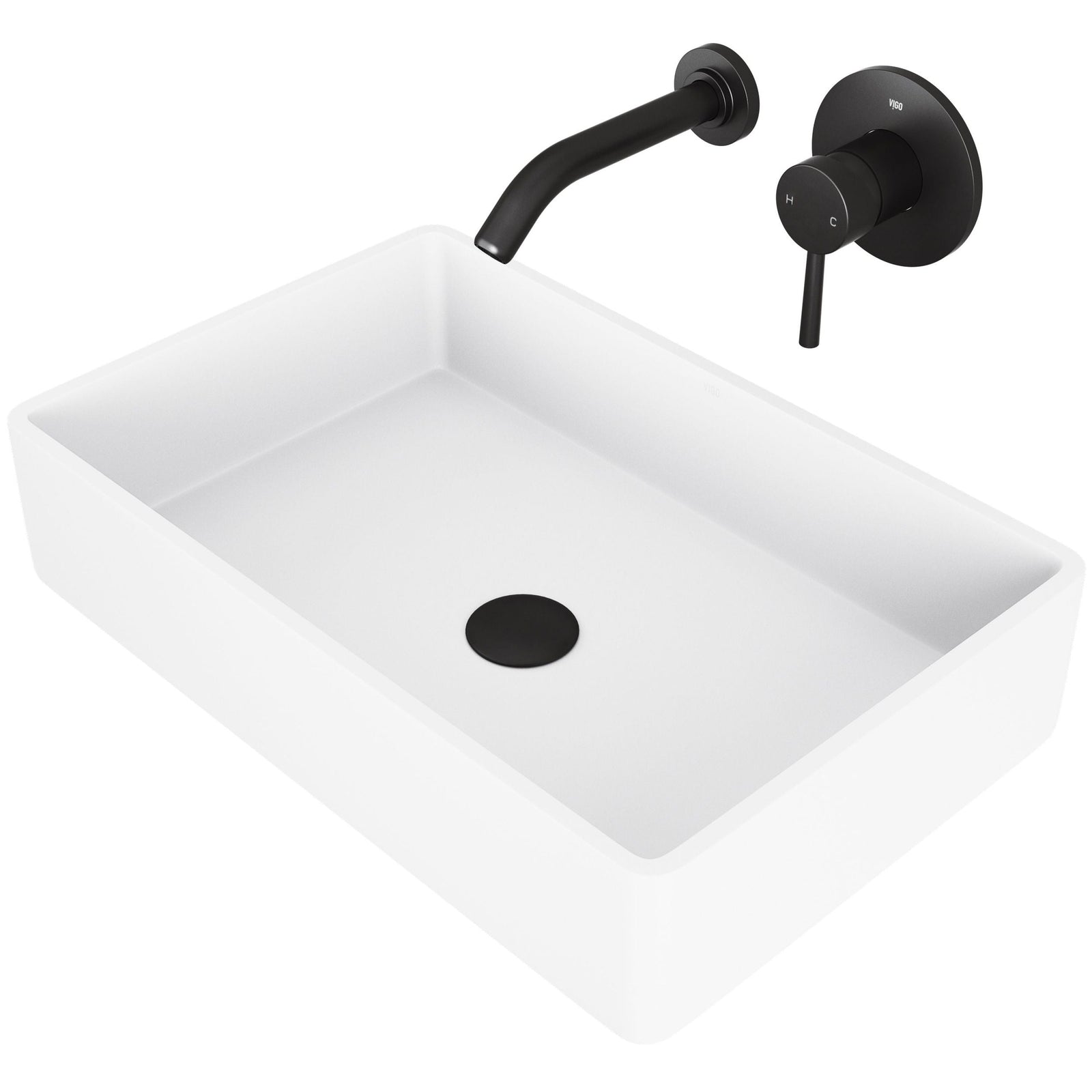 Magnolia MatteStone White Bathroom Sink/Basin Set with Olus Wall Mount Faucet and Rectangular Composite Vessel J0N7 - product image 1