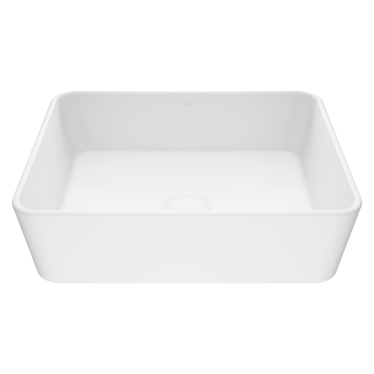 Marigold Matte Stone Rectangular Composite Vessel Bathroom Sink/Basin with Rounded Edges & Deep Bowl, White L4Y5 - product image 1