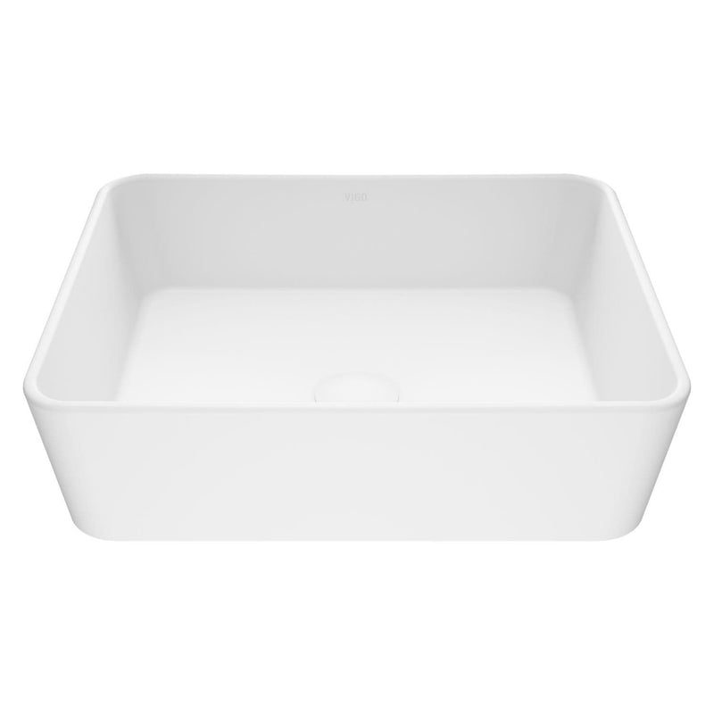 Marigold Matte Stone Rectangular Composite Vessel Bathroom Sink/Basin with Rounded Edges & Deep Bowl, White L4Y5