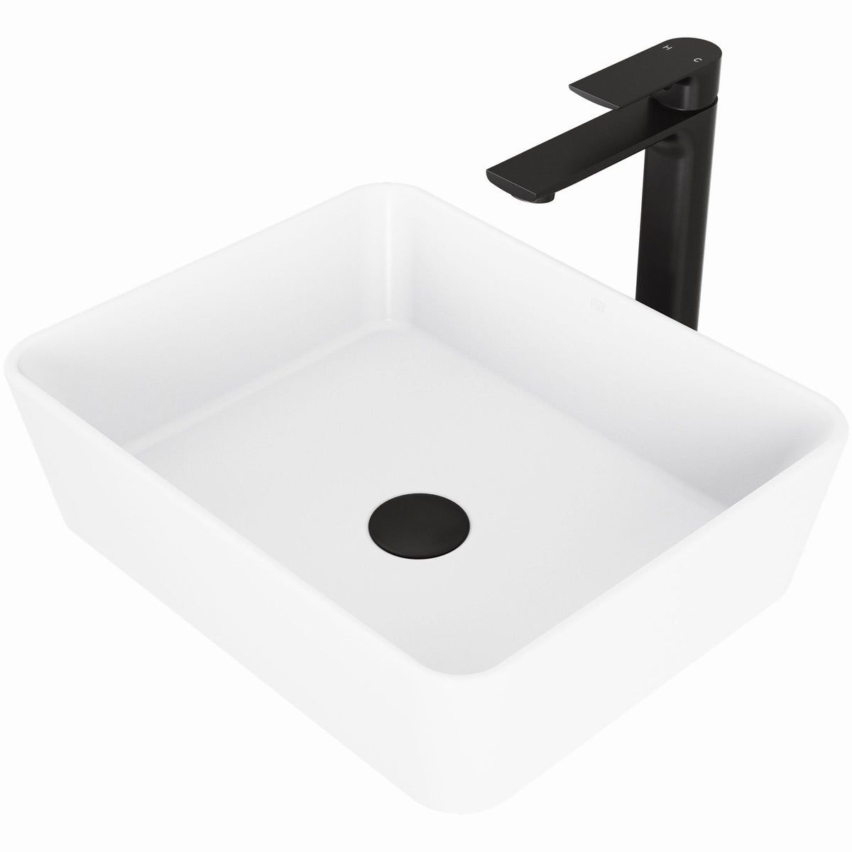 Marigold MatteStone Matte White Bathroom Sink/Basin Set with Norfolk Faucet and Rectangular Composite Vessel X1D2 - product image 1
