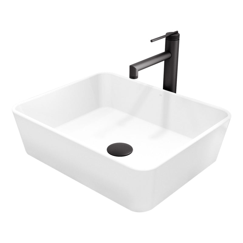 Marigold MatteStone Matte White Bathroom Sink/Basin Set with Sterling Faucet and Rectangular Composite Vessel O1D5