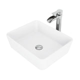 Marigold MatteStone White Bathroom Sink/Basin Set with Niko Faucet and Rectangular Composite Vessel T6H4 - product image 1