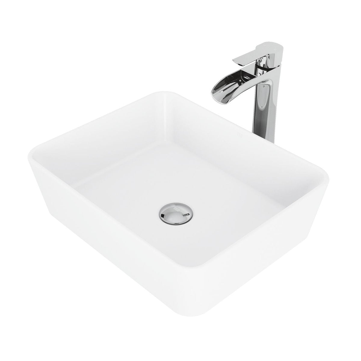 Marigold MatteStone White Bathroom Sink/Basin Set with Niko Faucet and Rectangular Composite Vessel T6H4 - product image 1
