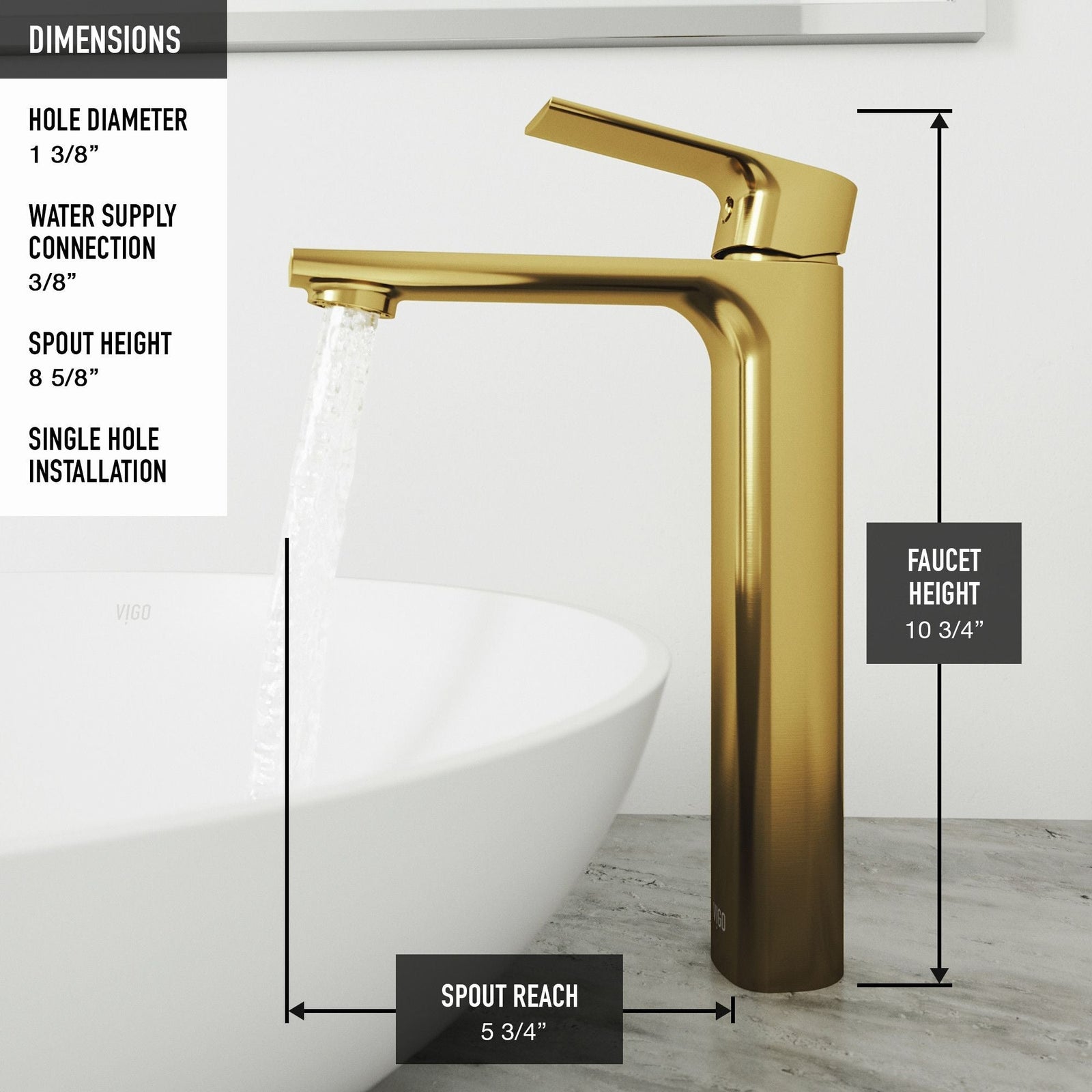 Norfolk Single Handle Vessel Single Hole Bathroom Sink Faucet, Matte Gold L9H7 - product image 7