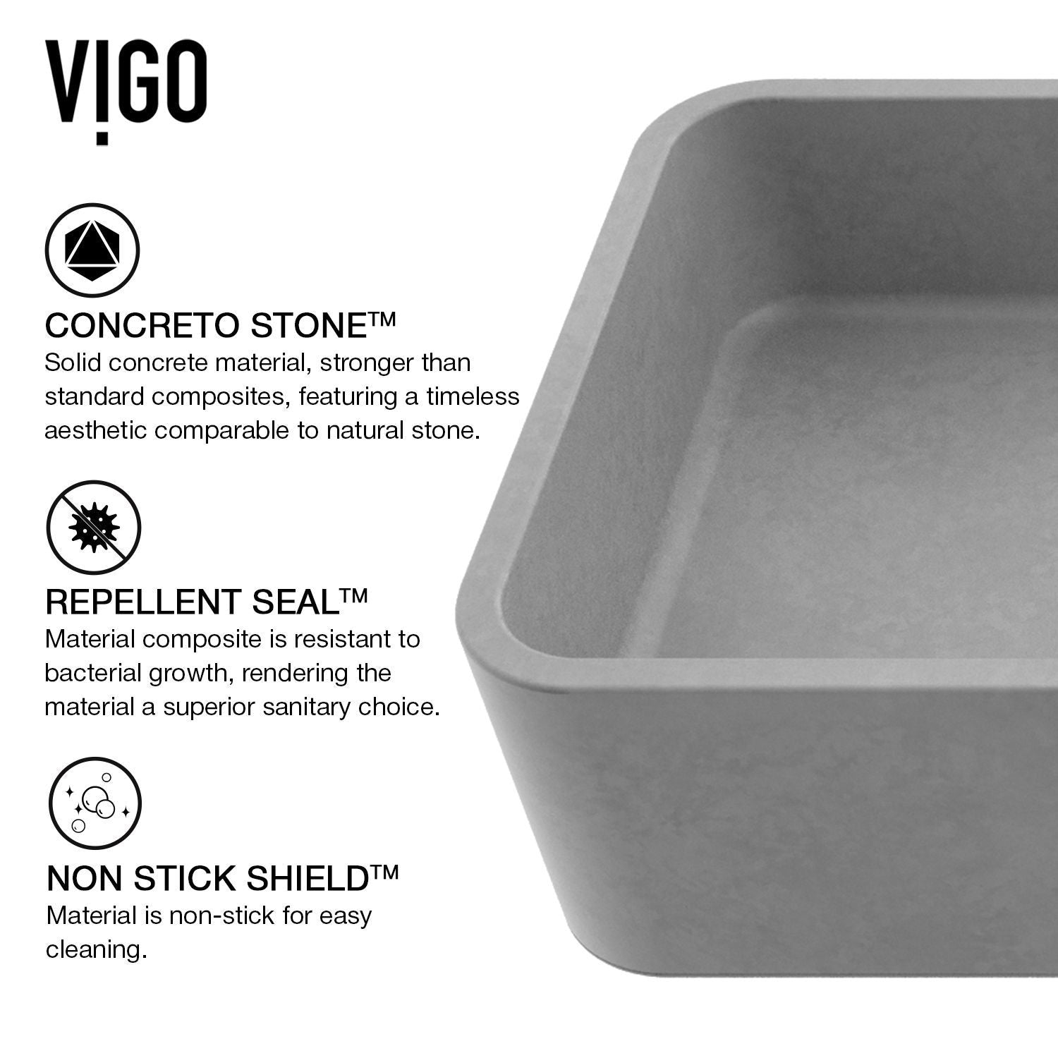 Palazzo Gothic ConcretoStone 24x11-in Deep Grey Bathroom Sink/Basin with Rectangular Vessel M4L4 - product image 2