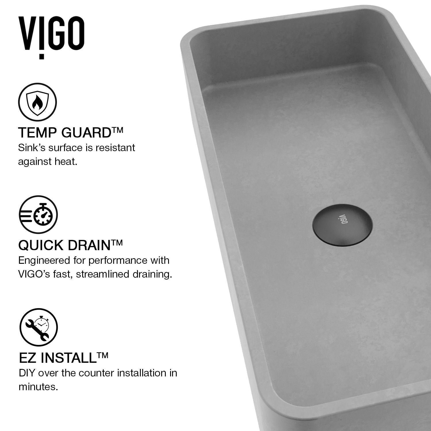 Palazzo Gothic ConcretoStone 24x11-in Deep Grey Bathroom Sink/Basin with Rectangular Vessel M4L4 - product image 3