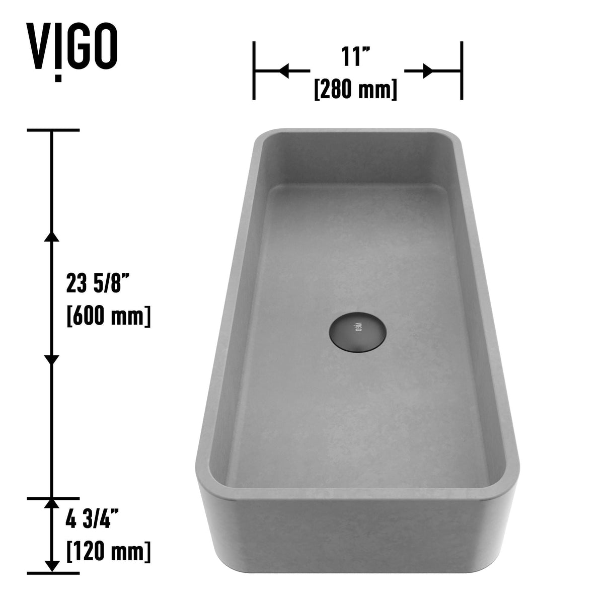 Palazzo Gothic ConcretoStone 24x11-in Deep Grey Bathroom Sink/Basin with Rectangular Vessel M4L4 - product image 4