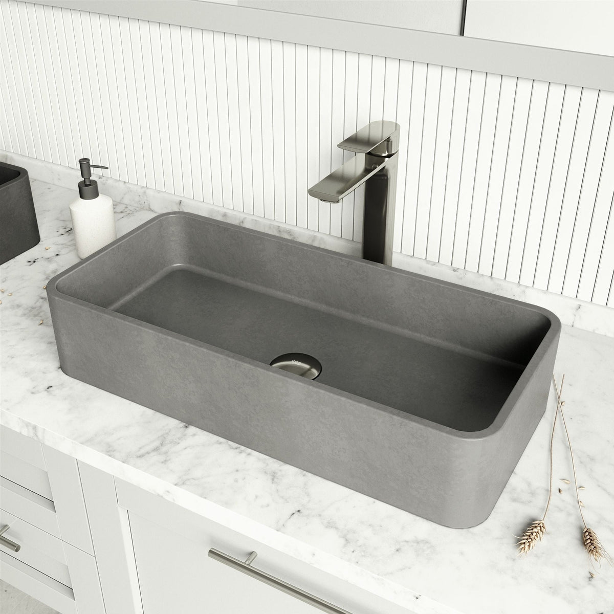 Palazzo Gothic ConcretoStone 24x11-in Deep Grey Bathroom Sink/Basin with Rectangular Vessel M4L4 - product image 6