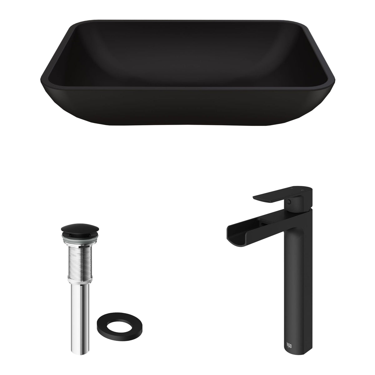 Sottile MatteShell Blue Bathroom Sink/Basin Set with Amada Faucet and Glass Rectangular Vessel U6G3 - product image 2