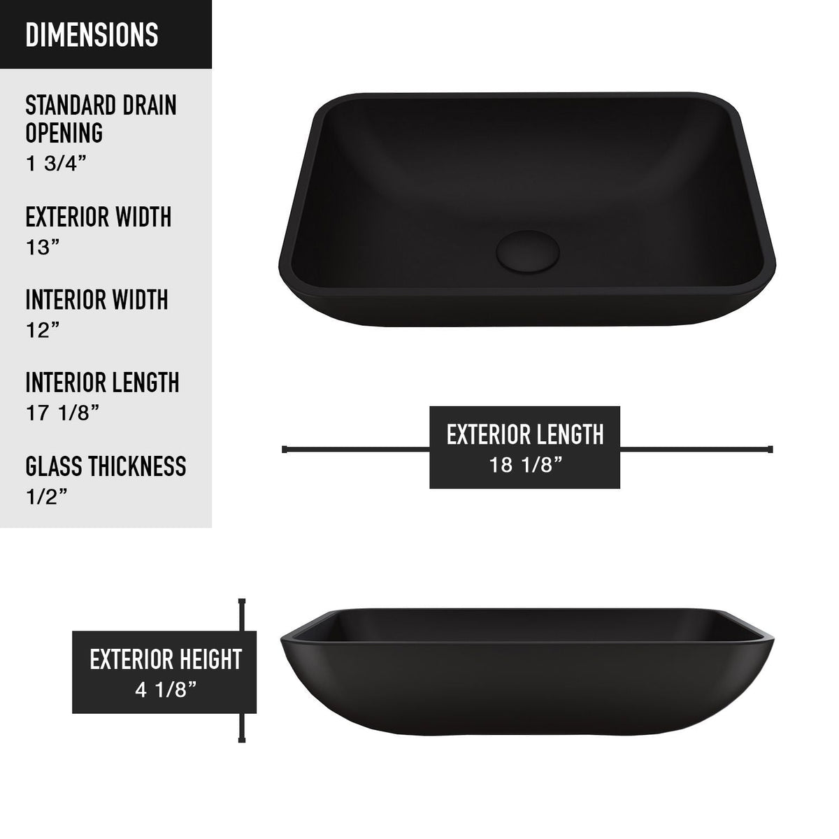 Sottile MatteShell Rectangular Vessel Bathroom Sink/Basin with Deep Bowl, Black P1U5 - product image 7
