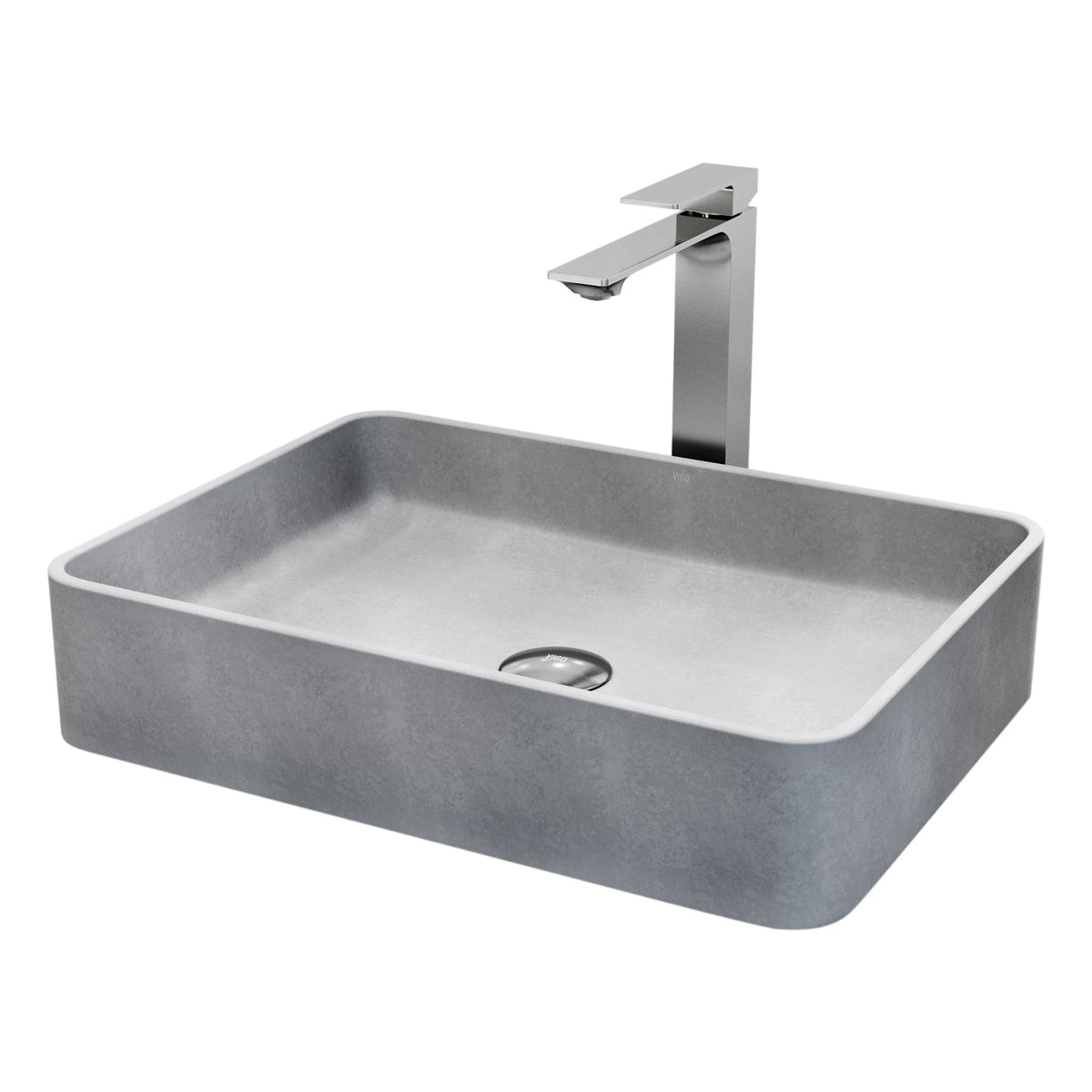 Tarragona Gothic ConcretoStone Grey Bathroom Sink/Basin Set with Dunn Faucet and Rectangular Vessel G3G0 - product image 1