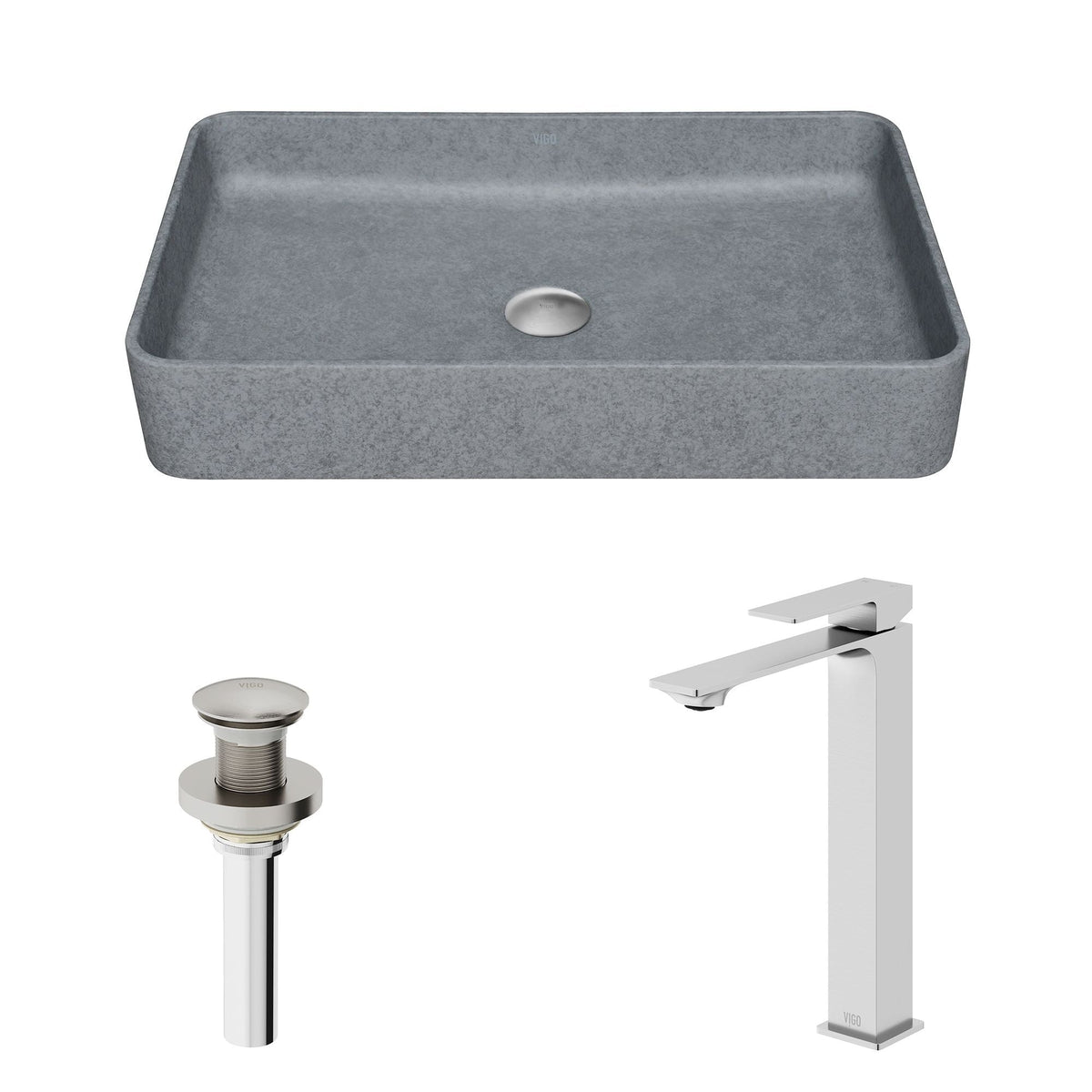 Tarragona Gothic ConcretoStone Grey Bathroom Sink/Basin Set with Dunn Faucet and Rectangular Vessel G3G0 - product image 2