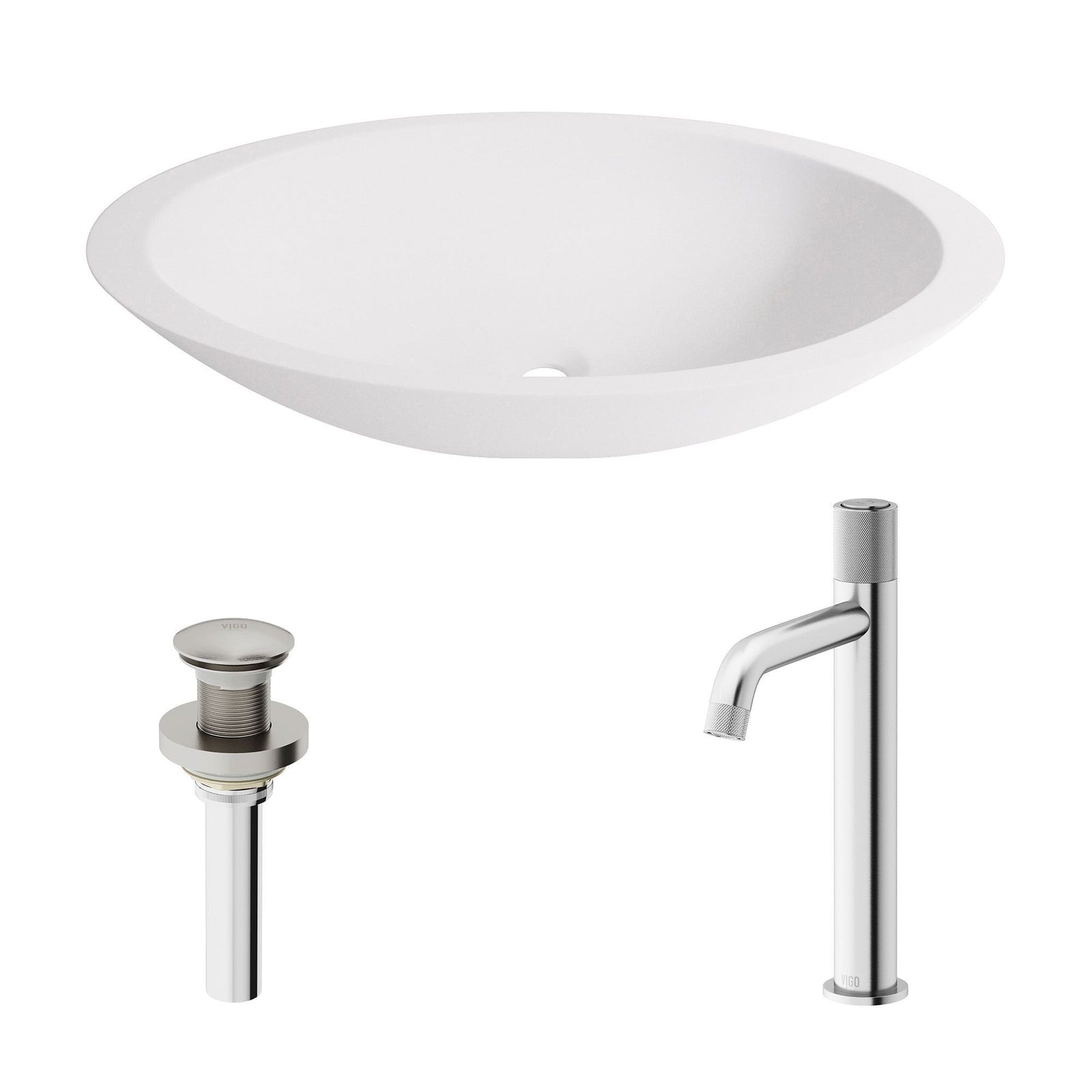 Wisteria MatteStone White Bathroom Sink/Basin Set with Apollo Faucet and Oval Composite Vessel E8B2 - product image 2