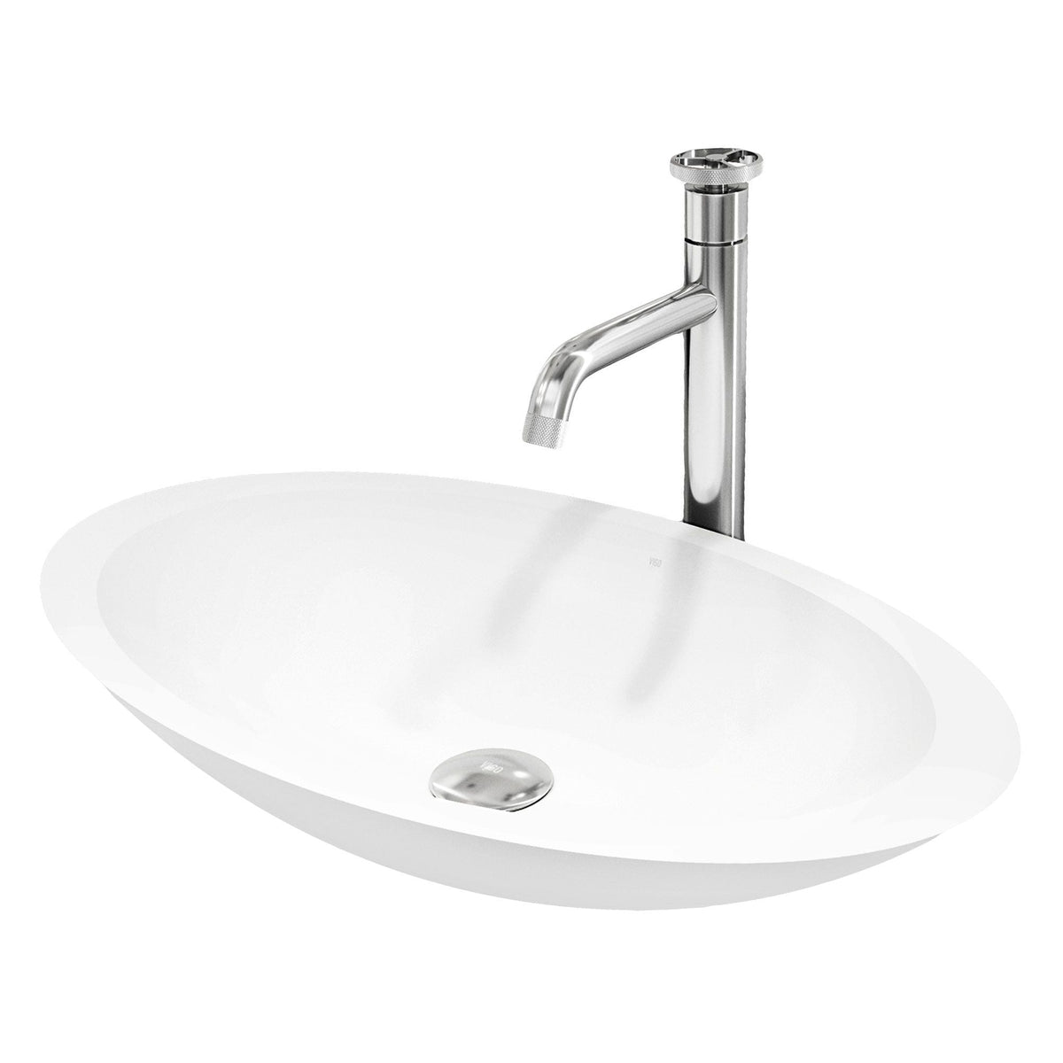 Wisteria MatteStone White Bathroom Sink/Basin Set with Cass Faucet and Oval Composite Vessel E3N2 - product image 1