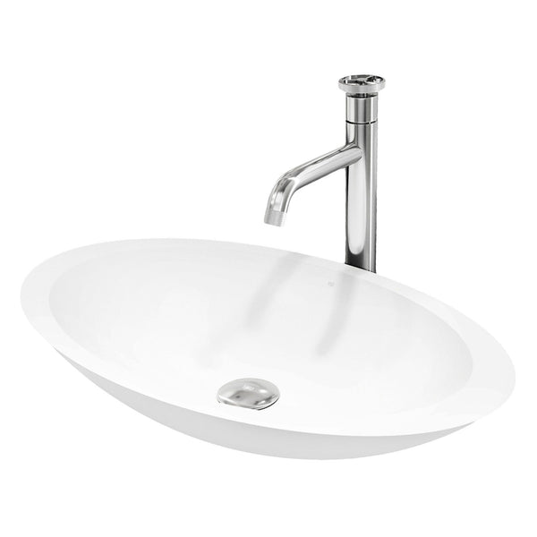 Wisteria MatteStone White Bathroom Sink/Basin Set with Cass Faucet and Oval Composite Vessel E3N2